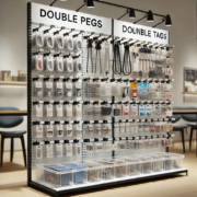 Retail-Shelving-Solution-with-double-pegs-and-products-with-hang-tabs
